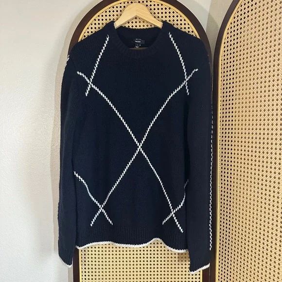 NWOT Reiss Navy Blue White Argyle Knit Wool Blend Pullover Sweater Size Large - Picture 9 of 9